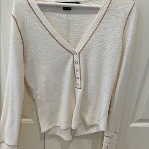 Veronica Beard Cream Button Down V-Neck Top